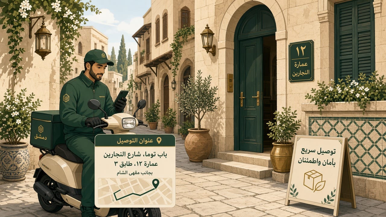 كابتن توصيل يصل إلى مدخل بمساعدة عنوان رقمي واضح